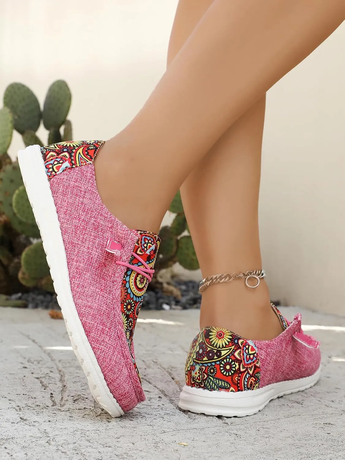 Women's Aztec Print Slip-On Loafers - Elastic Lace Comfort Shoes, Lightweight Foam Sole, Orthotic Support for Daily Wear, Trendy Casual Sneakers (US 6-11)