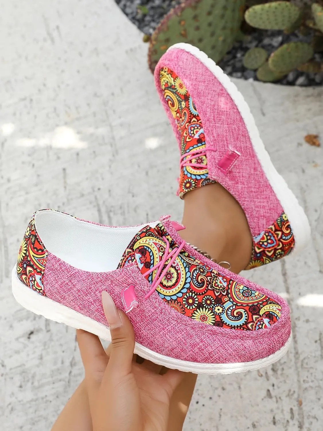 Women's Aztec Print Slip-On Loafers - Elastic Lace Comfort Shoes, Lightweight Foam Sole, Orthotic Support for Daily Wear, Trendy Casual Sneakers (US 6-11)