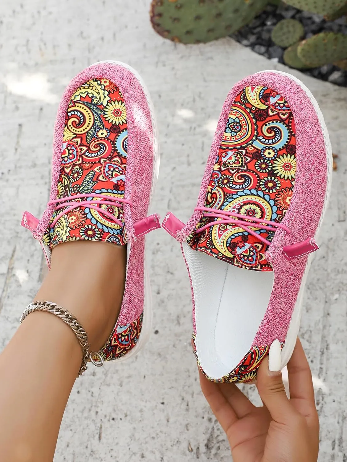Women's Aztec Print Slip-On Loafers - Elastic Lace Comfort Shoes, Lightweight Foam Sole, Orthotic Support for Daily Wear, Trendy Casual Sneakers (US 6-11)