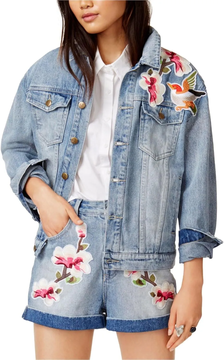 Women's Blossom Patch Jacket, Vintage Blue, Medium
