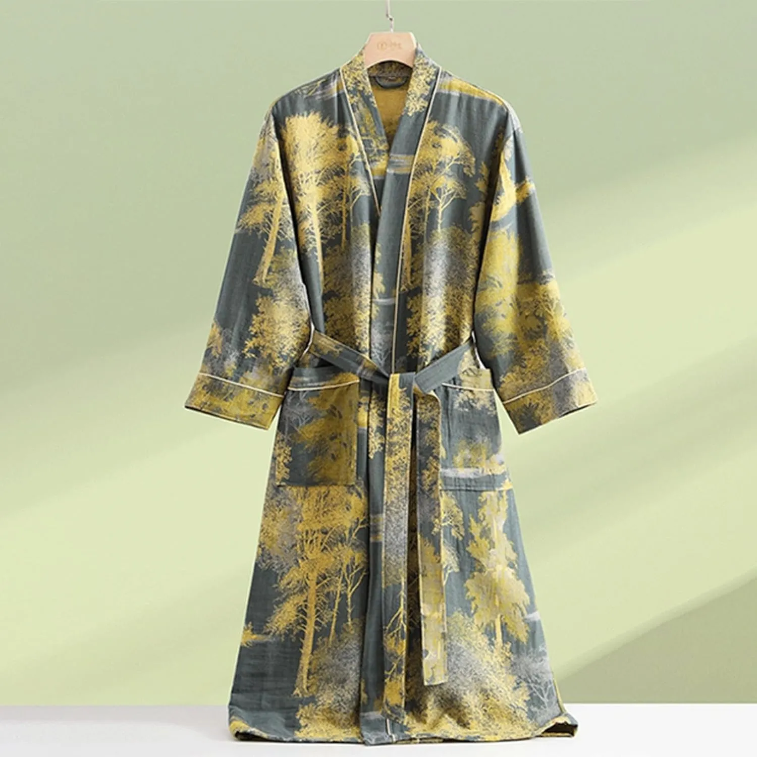 Womens Boho Floral Print Robe Lightweight Short Sleeve Bathrobe Soft Kimono Robes V-neck Loungewear with Pockets