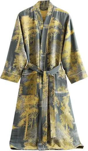 Womens Boho Floral Print Robe Lightweight Short Sleeve Bathrobe Soft Kimono Robes V-neck Loungewear with Pockets