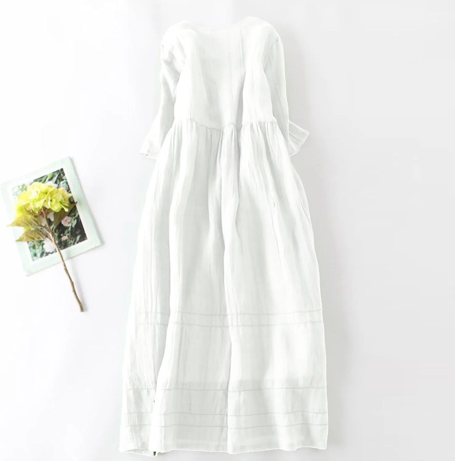 Womens Cotton Linen Dresses Summer Dressy Casual Short Sleeve Maxi Dresses Trendy Summer Vacation A Line Dress