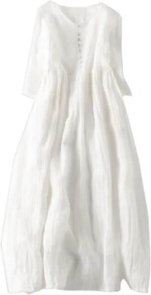 Womens Cotton Linen Dresses Summer Dressy Casual Short Sleeve Maxi Dresses Trendy Summer Vacation A Line Dress