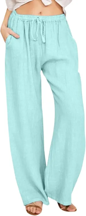 Women's Cotton Linen Summer Cropped Palazzo Pants High Waist Ankle Length Loose Fit Trousers Business Work