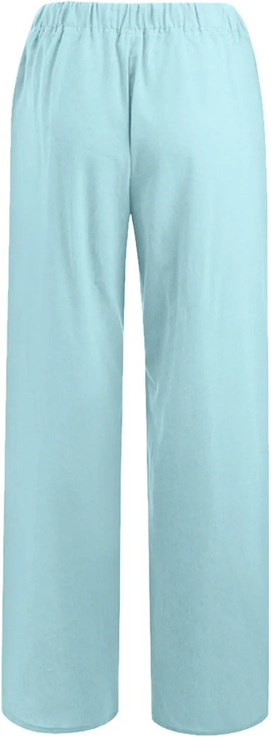 Women's Cotton Linen Summer Cropped Palazzo Pants High Waist Ankle Length Loose Fit Trousers Business Work