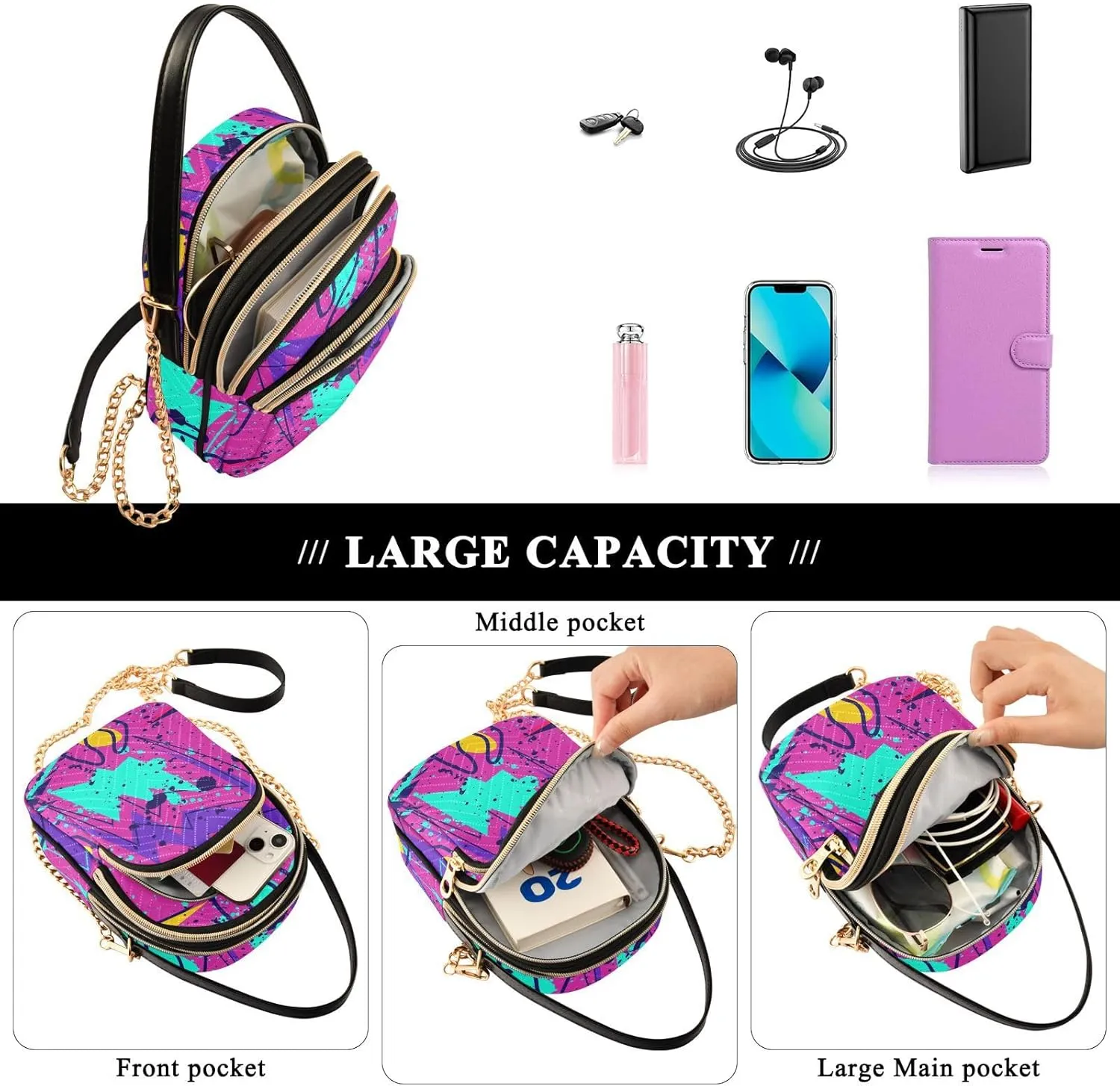 Womens Crossbody Purse Handbags for Women for Credit Cards Cash Keys Headphones Pattern 1