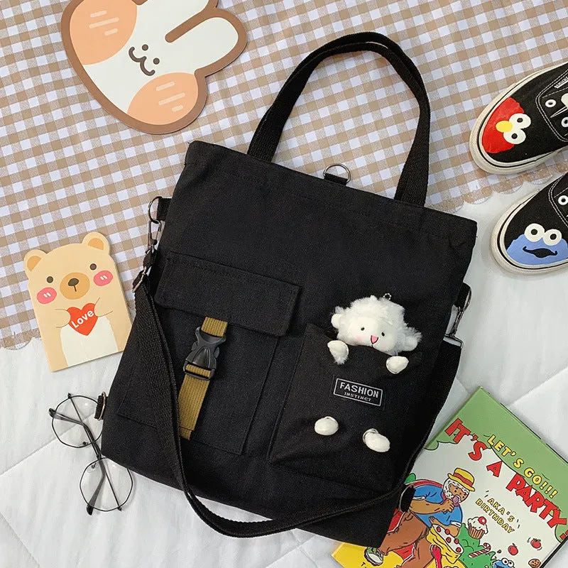 Women's Cute Bear Lamb Trendy Canvas Artistic Crossbody Bags