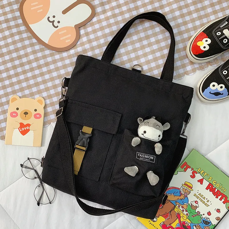 Women's Cute Bear Lamb Trendy Canvas Artistic Crossbody Bags