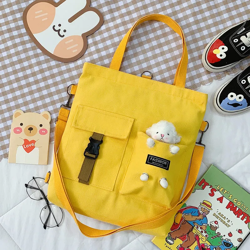 Women's Cute Bear Lamb Trendy Canvas Artistic Crossbody Bags