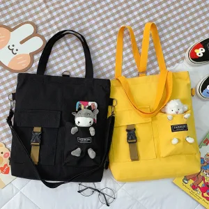 Women's Cute Bear Lamb Trendy Canvas Artistic Crossbody Bags