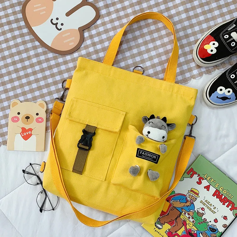 Women's Cute Bear Lamb Trendy Canvas Artistic Crossbody Bags