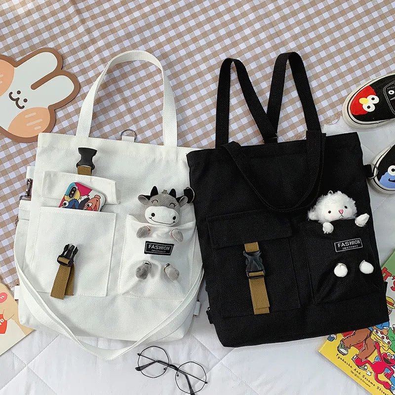 Women's Cute Bear Lamb Trendy Canvas Artistic Crossbody Bags