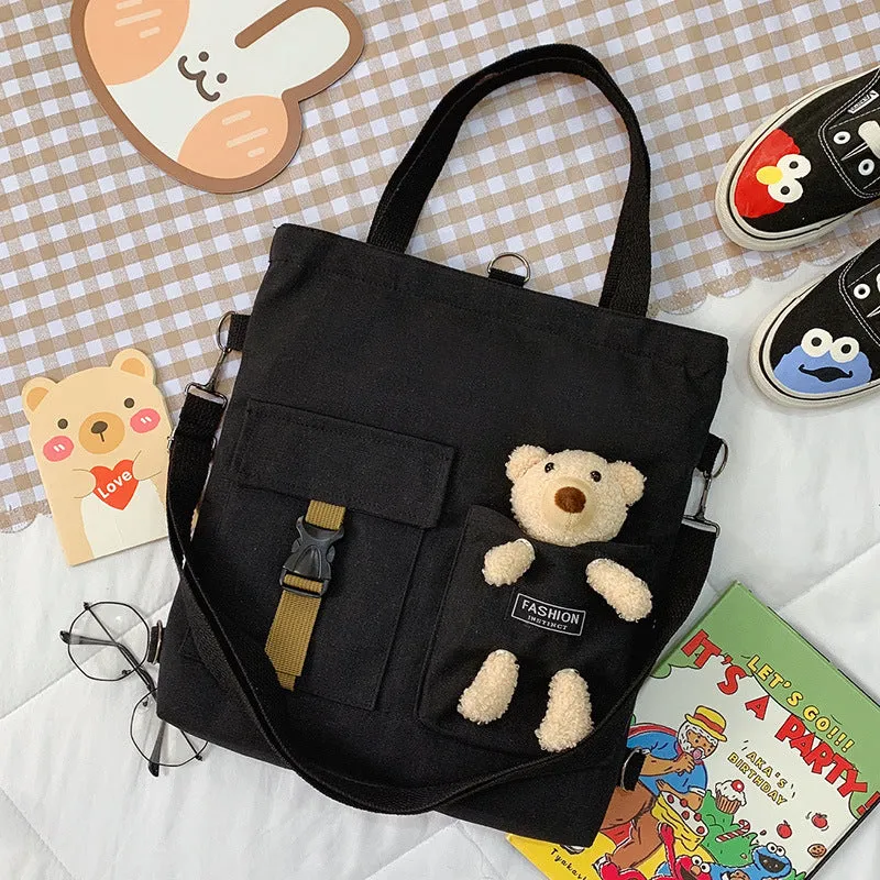 Women's Cute Bear Lamb Trendy Canvas Artistic Crossbody Bags
