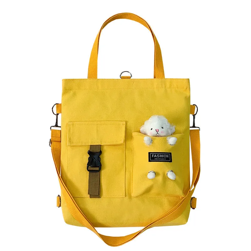 Women's Cute Bear Lamb Trendy Canvas Artistic Crossbody Bags