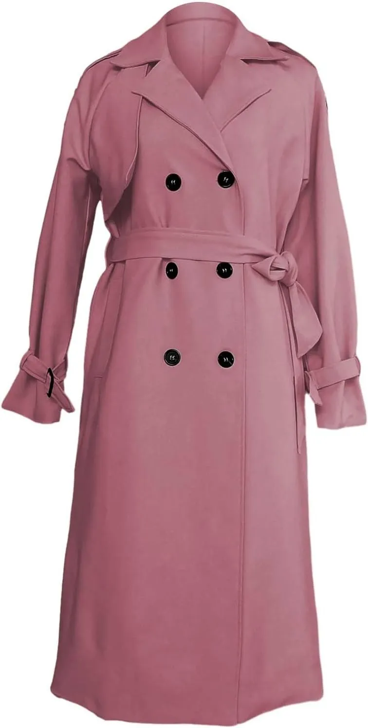 Womens Double Breasted Trench Coat Pocket Cardigan Button Top Sweater Knit Hooded Coat Slim Outerwear Coats Trench