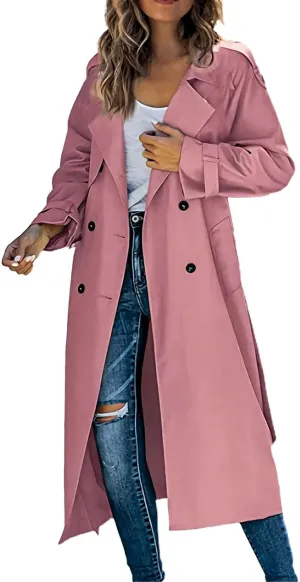Womens Double Breasted Trench Coat Pocket Cardigan Button Top Sweater Knit Hooded Coat Slim Outerwear Coats Trench
