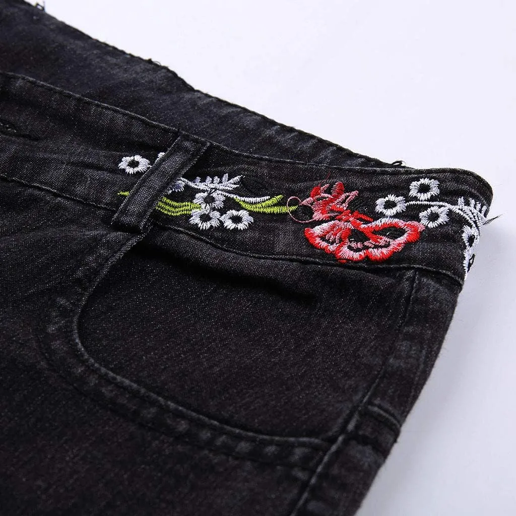Womens Flared Jeans High Waisted Bell Bottom Jeans 70s Retro Jeans Lightweight Denim Pants Embroidered Bootcut Jeans