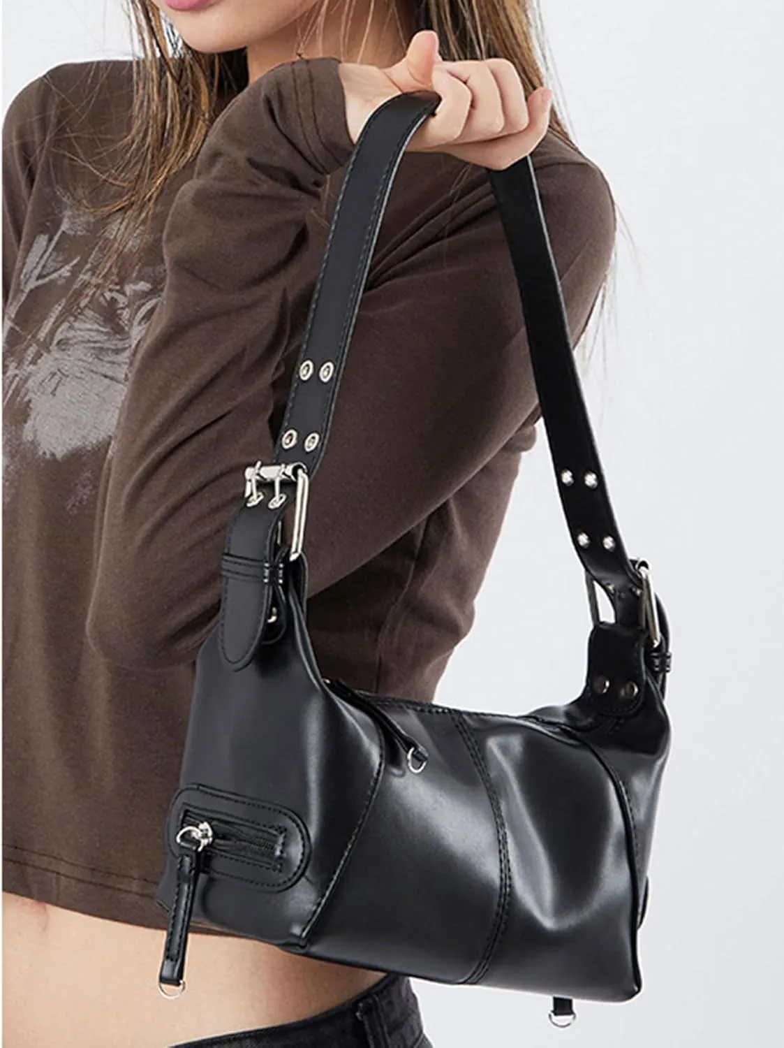 Women's Glossy Retro Underarm Purses Bucket Hobo Bags Clutch Shoulder Handbags
