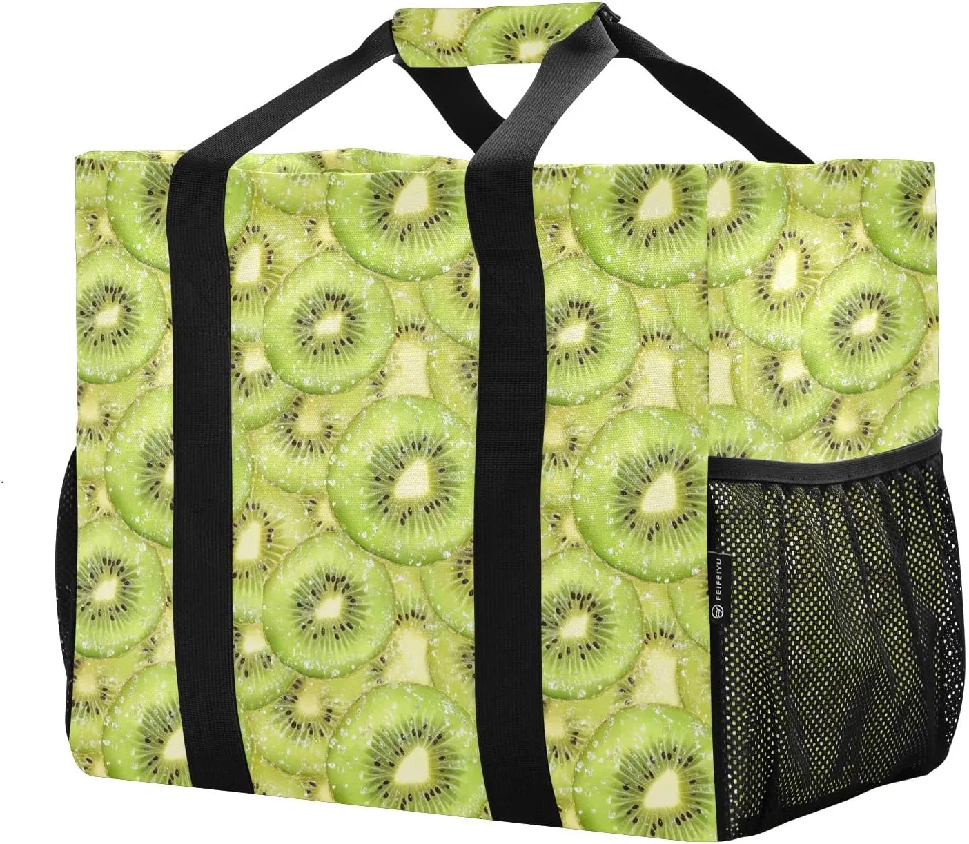 Women's Handbag Large Beach Tote Bag Zippered Handbag Quilted Shoulder Bag for Travel Work Gym Kiwi Slices Pattern