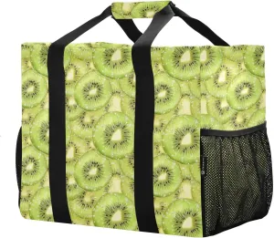 Women's Handbag Large Beach Tote Bag Zippered Handbag Quilted Shoulder Bag for Travel Work Gym Kiwi Slices Pattern