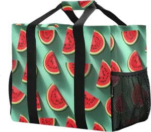 Women's Handbag Large Beach Tote Bag Zippered Handbag Quilted Shoulder Bag for Travel Work Gym Watermelon Green Shadow Pattern