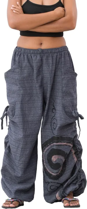 Women's Harem Cotton Pants Loose Fit Yoga Spiral Print Pants with Pockets