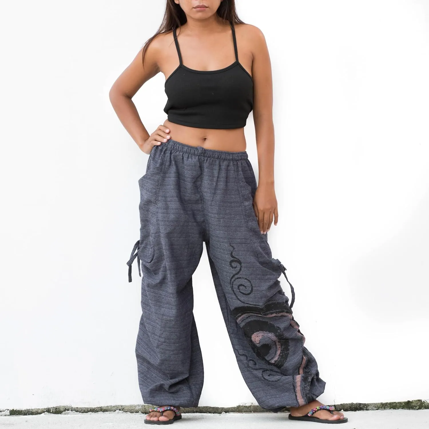 Women's Harem Cotton Pants Loose Fit Yoga Spiral Print Pants with Pockets