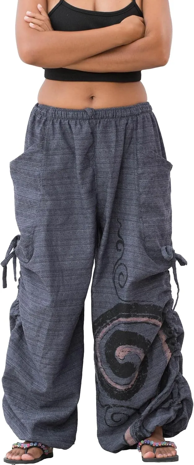 Women's Harem Cotton Pants Loose Fit Yoga Spiral Print Pants with Pockets