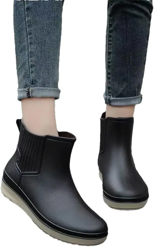 Women's High Top Rain Shoes Soft Sole Non Slip Waterproof Detachable Cotton Cover Water Shoes Work Shoes