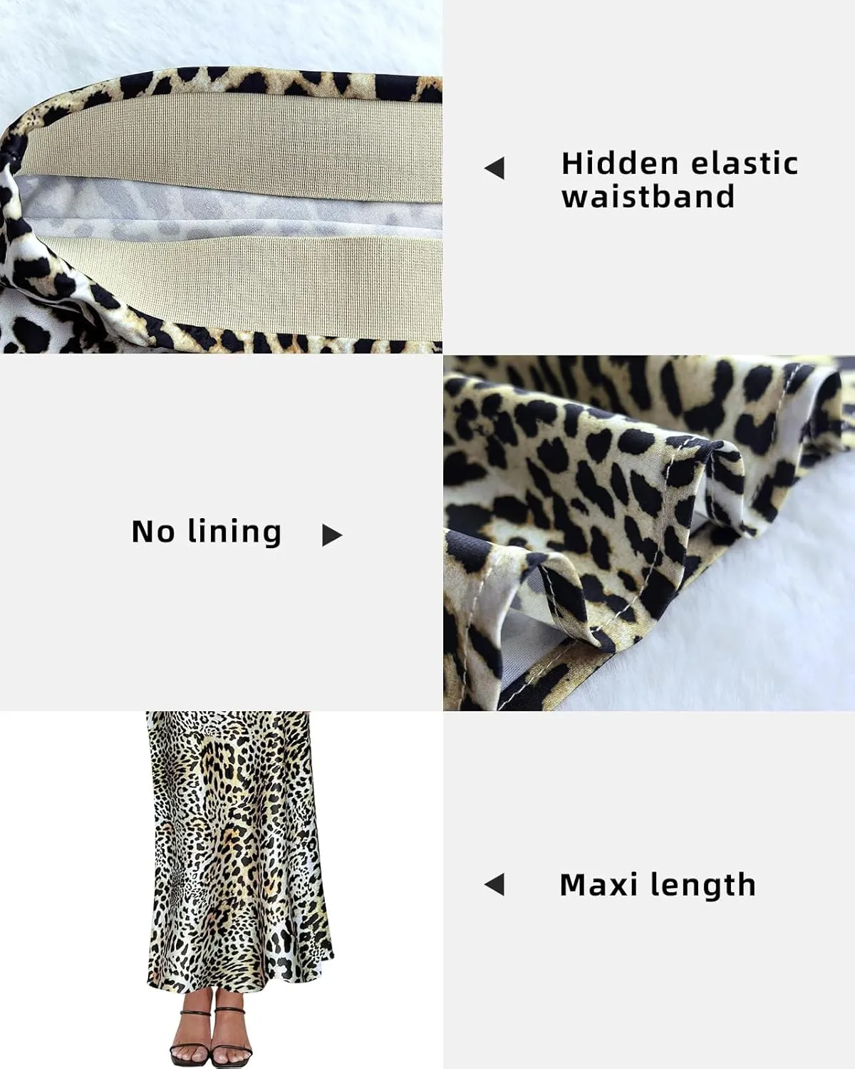 Women's Leopard Print Satin Maxi Skirt High Waisted Elastic Waistband Silk A-Line Casual Party 2025 Summer Long Skirts