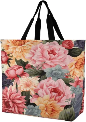 Women's Multi-Functional Shopping Bag，Flower Pattern Printing Messenger Bag Shoulder Bag for Travel, Work, Shopping & Parties with Inner Pocket, Grocery Bag Lightweight & Water-Resistant