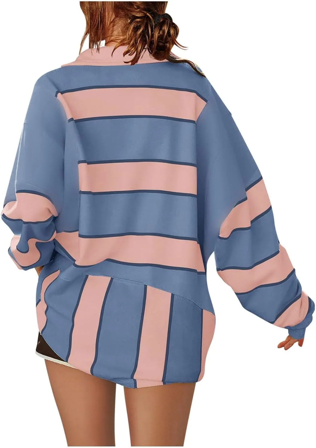 Womens Oversized Striped Swearshirt V Neck Color Block Tops Teen Girls Y2K Clothes Trendy Preppy Outfits Fall Shirts