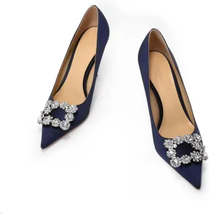 Women's Pumps Slip on Shoes Sexy Closed Toe Wedding Shoes for Bride Stiletto Rhinestone Heels Genuine Leather for Sock Liner and Sole