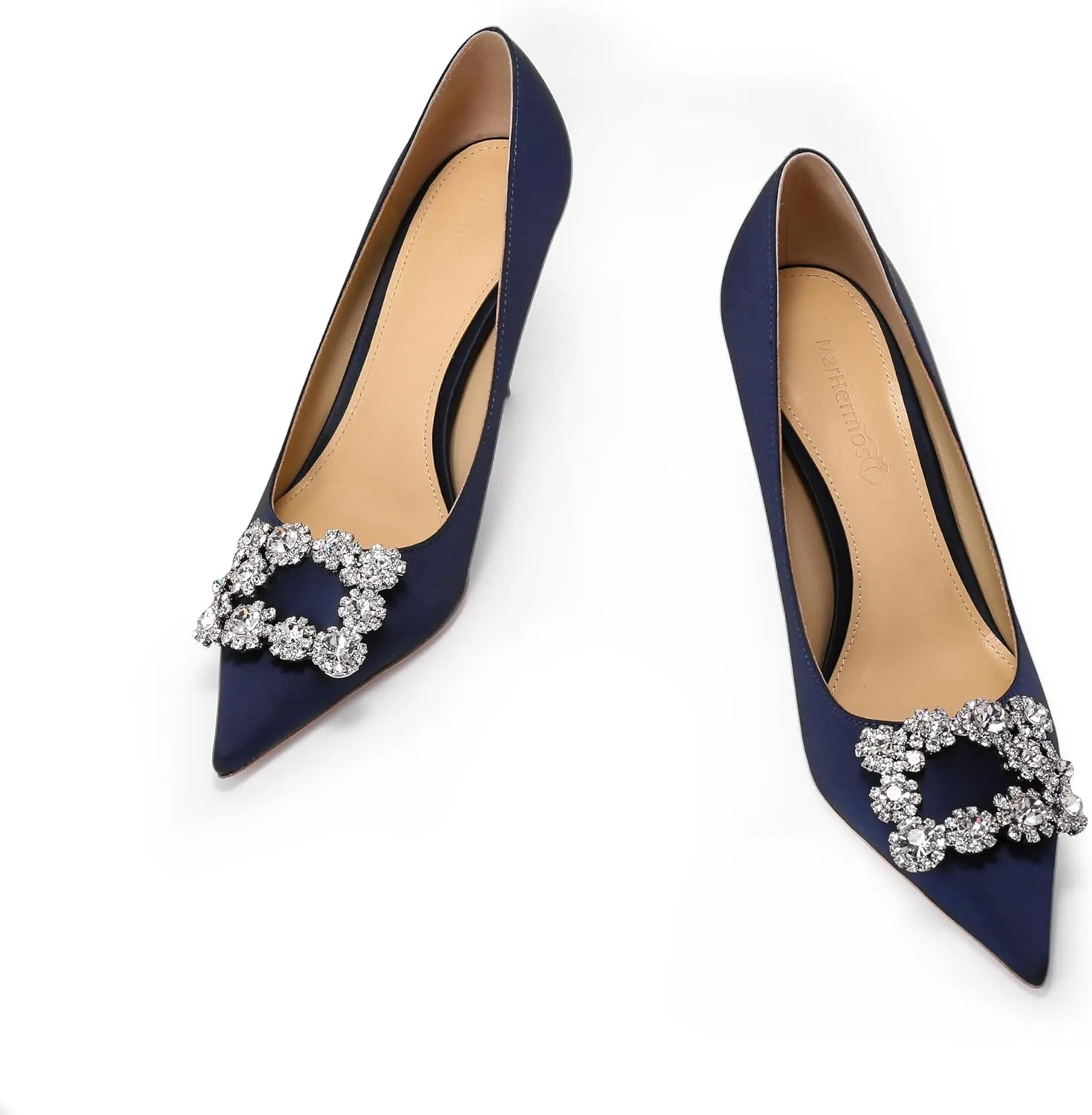 Women's Pumps Slip on Shoes Sexy Closed Toe Wedding Shoes for Bride Stiletto Rhinestone Heels Genuine Leather for Sock Liner and Sole