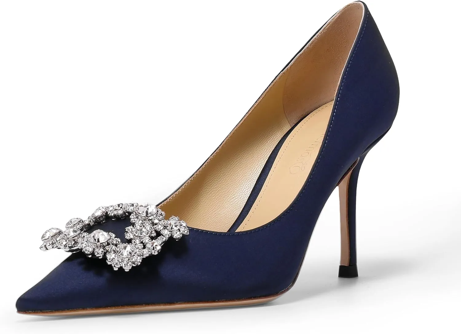 Women's Pumps Slip on Shoes Sexy Closed Toe Wedding Shoes for Bride Stiletto Rhinestone Heels Genuine Leather for Sock Liner and Sole