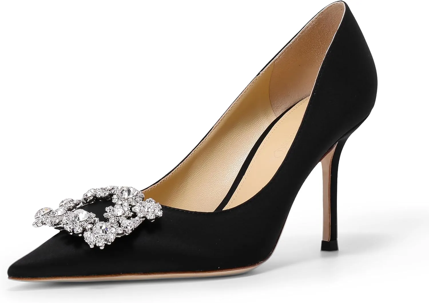 Women's Pumps Slip on Shoes Sexy Closed Toe Wedding Shoes for Bride Stiletto Rhinestone Heels Genuine Leather for Sock Liner and Sole