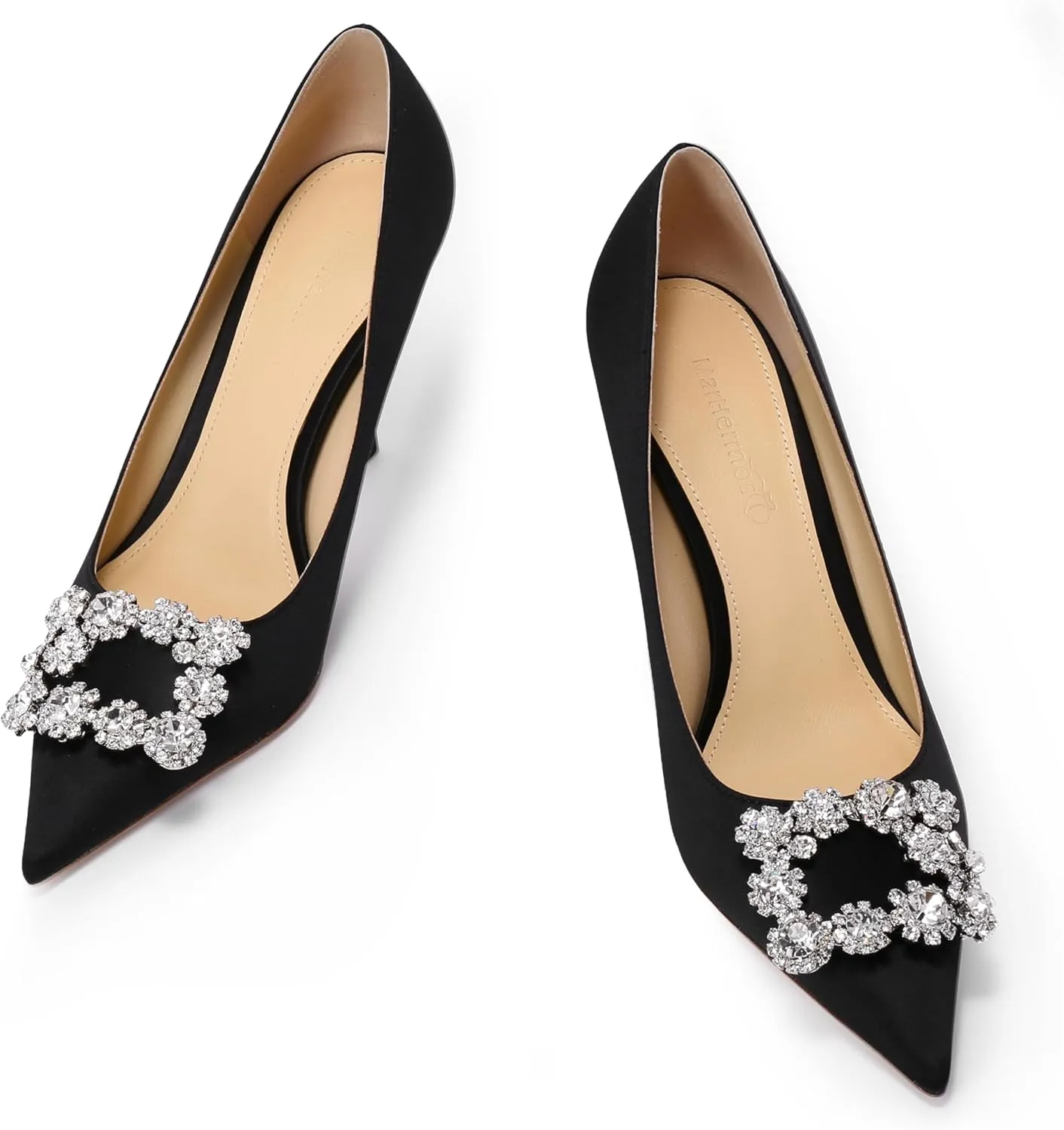 Women's Pumps Slip on Shoes Sexy Closed Toe Wedding Shoes for Bride Stiletto Rhinestone Heels Genuine Leather for Sock Liner and Sole