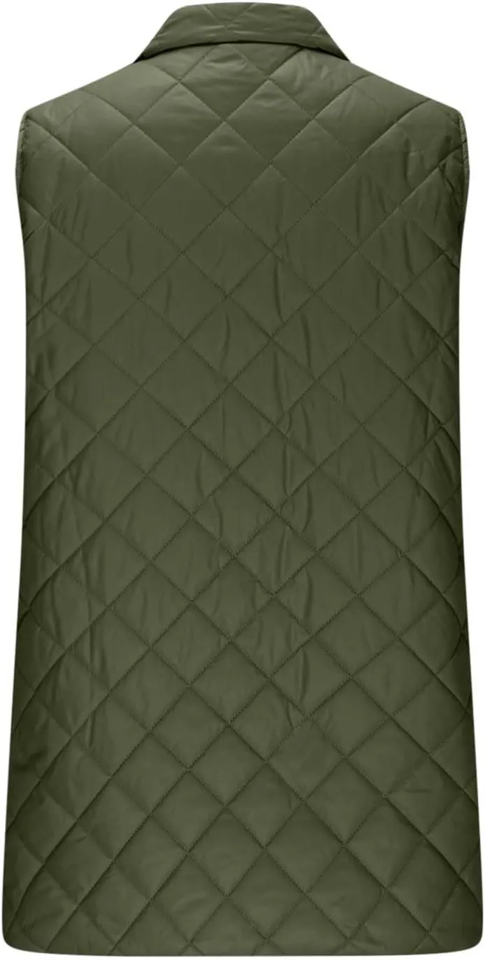 Women's Quilted Long Vest Basic Solid Color Lightweight Padded Gilet Petite Sleeveless Warm Coat Outerwear 2024