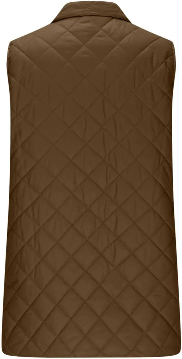 Women's Quilted Long Vest Basic Solid Color Lightweight Padded Gilet Petite Sleeveless Warm Coat Outerwear 2024