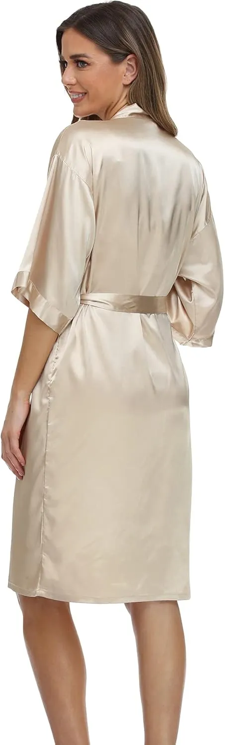 Women's Satin Nightgown with Robes Set 2 Piece Sleepwear Sexy Slip Gown Pajamas Set Silky Cami Nightwear