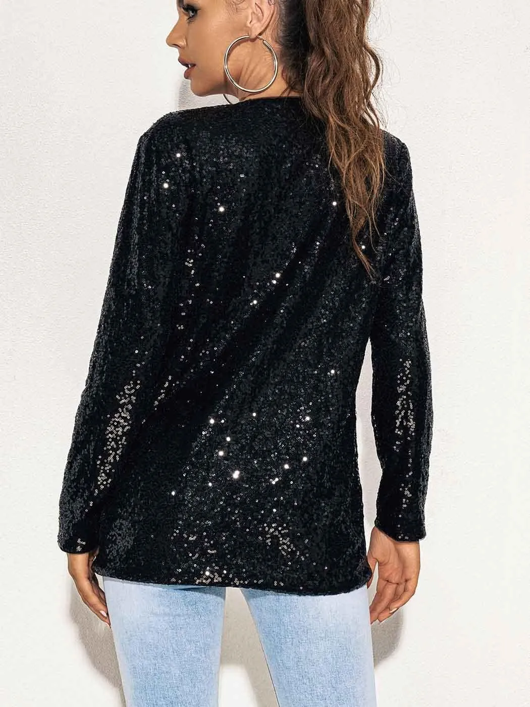 Women's Sequin Jackets Shiny Open Front Blazer Jacket Long Sleeve Jacket Sparkly Nightclub Party Cardigan Coat