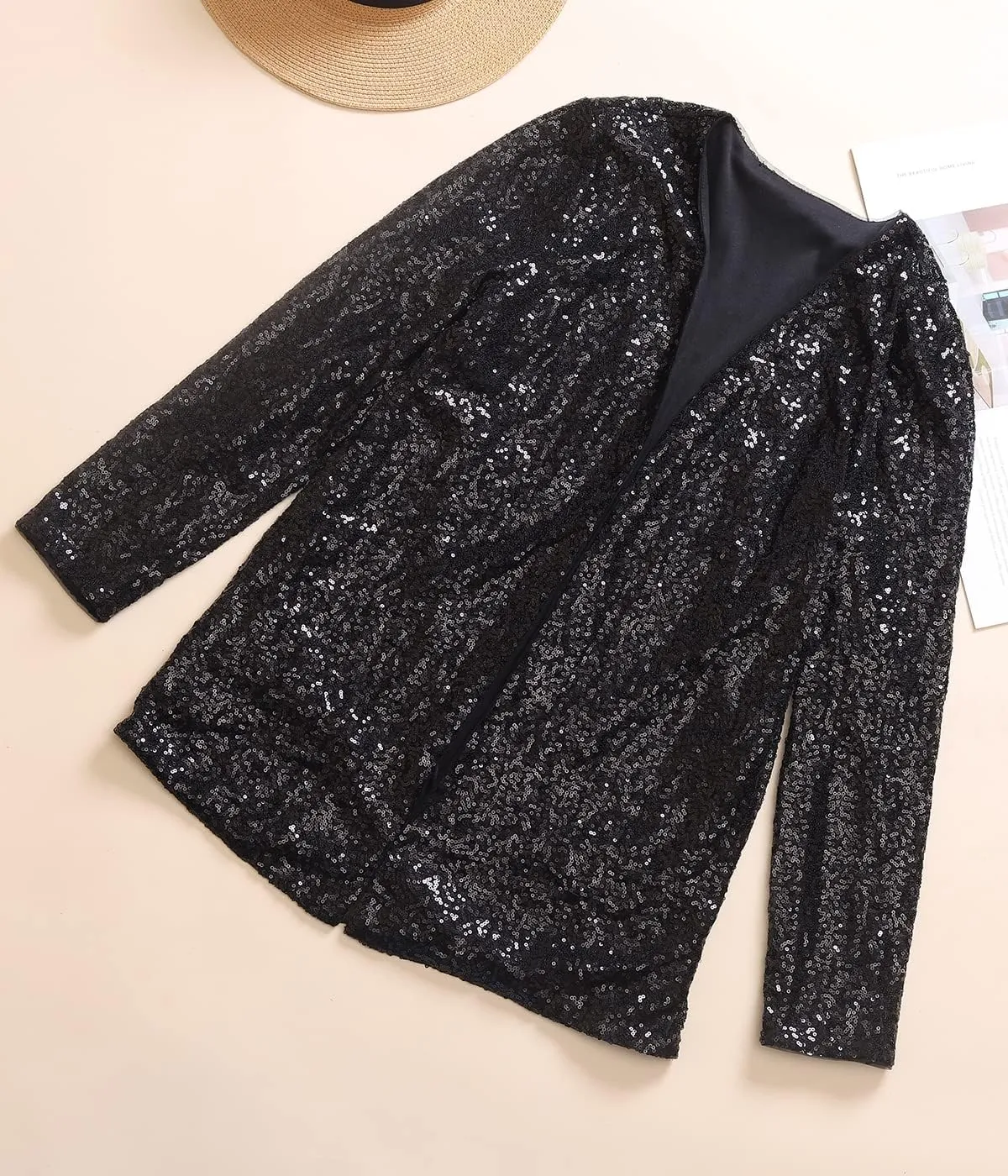 Women's Sequin Jackets Shiny Open Front Blazer Jacket Long Sleeve Jacket Sparkly Nightclub Party Cardigan Coat
