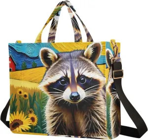 Women's Shoulder Handbags Art painting Raccoon Print, Corduroy Tote Bag Large Capacity Small Size