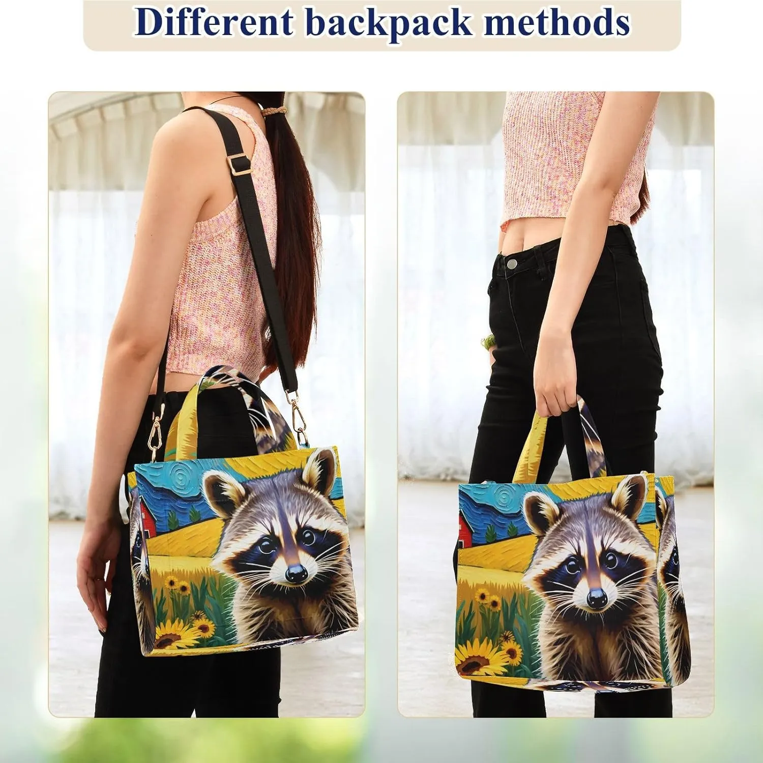 Women's Shoulder Handbags Art painting Raccoon Print, Corduroy Tote Bag Large Capacity Small Size