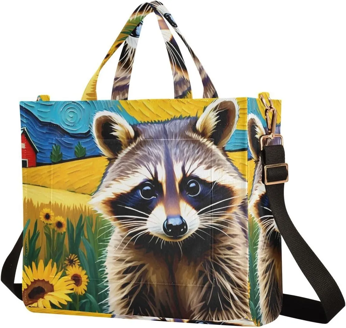 Women's Shoulder Handbags Art painting Raccoon Print, Corduroy Tote Bag Large Capacity Small Size