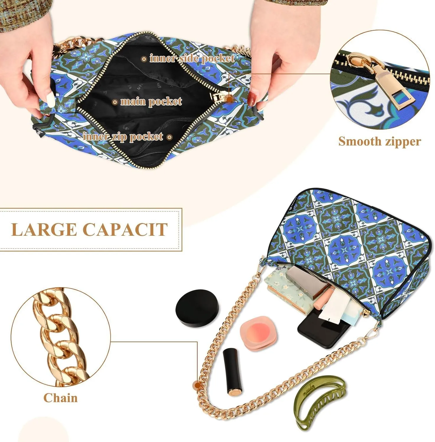 Women's Shoulder Handbags Chain Shoulder Brace for Women Bag Bohemian Pattern Ladies Vacation Handbags Tote Purse,Multi1