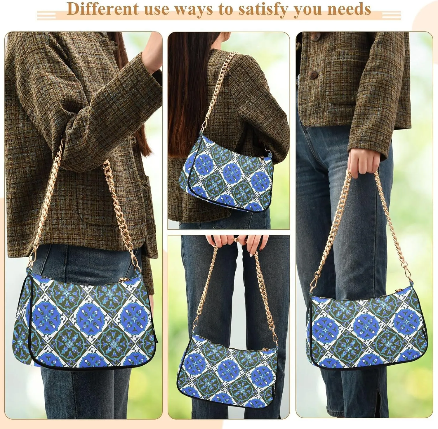 Women's Shoulder Handbags Chain Shoulder Brace for Women Bag Bohemian Pattern Ladies Vacation Handbags Tote Purse,Multi1