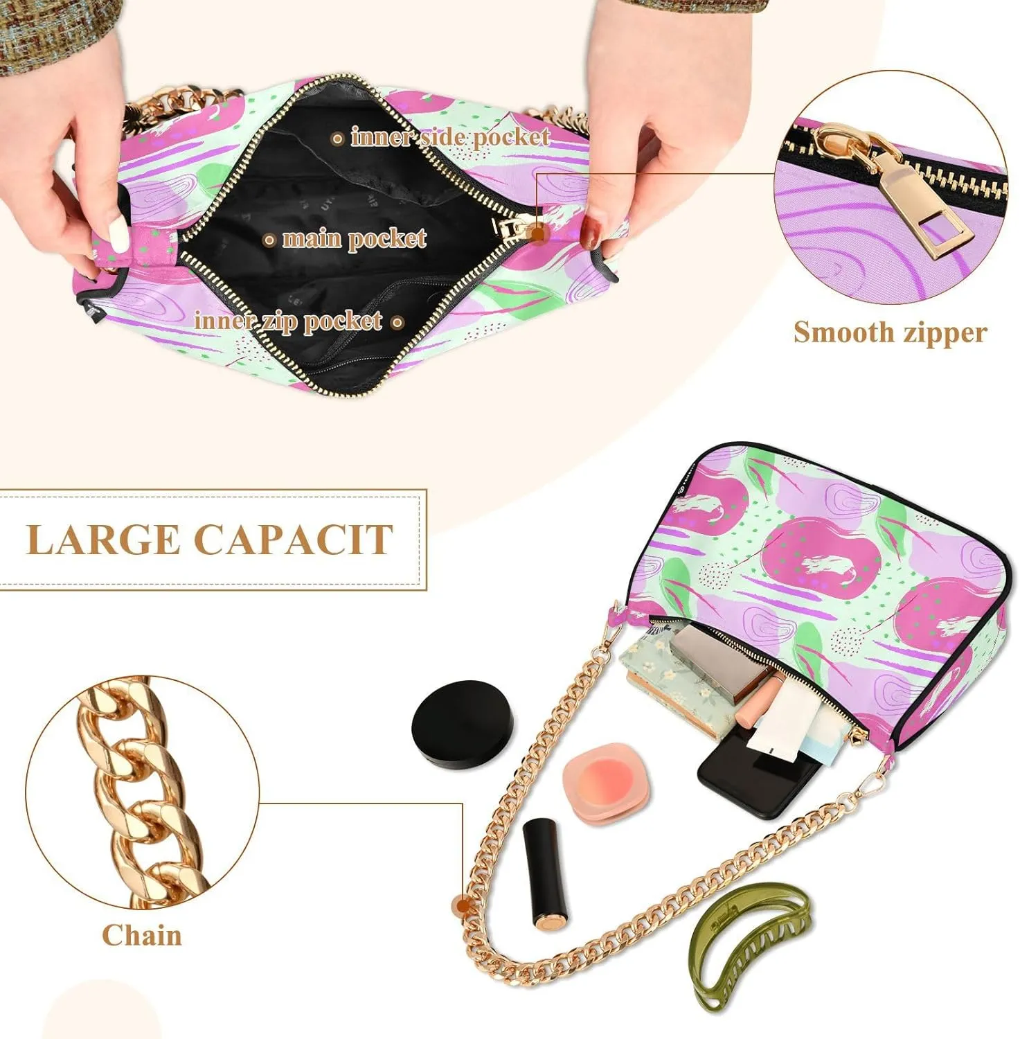 Women's Shoulder Handbags Chain Shoulder Brace for Women Bag Doodle Pattern Ladies Vacation Handbags Tote Purse,Multi1