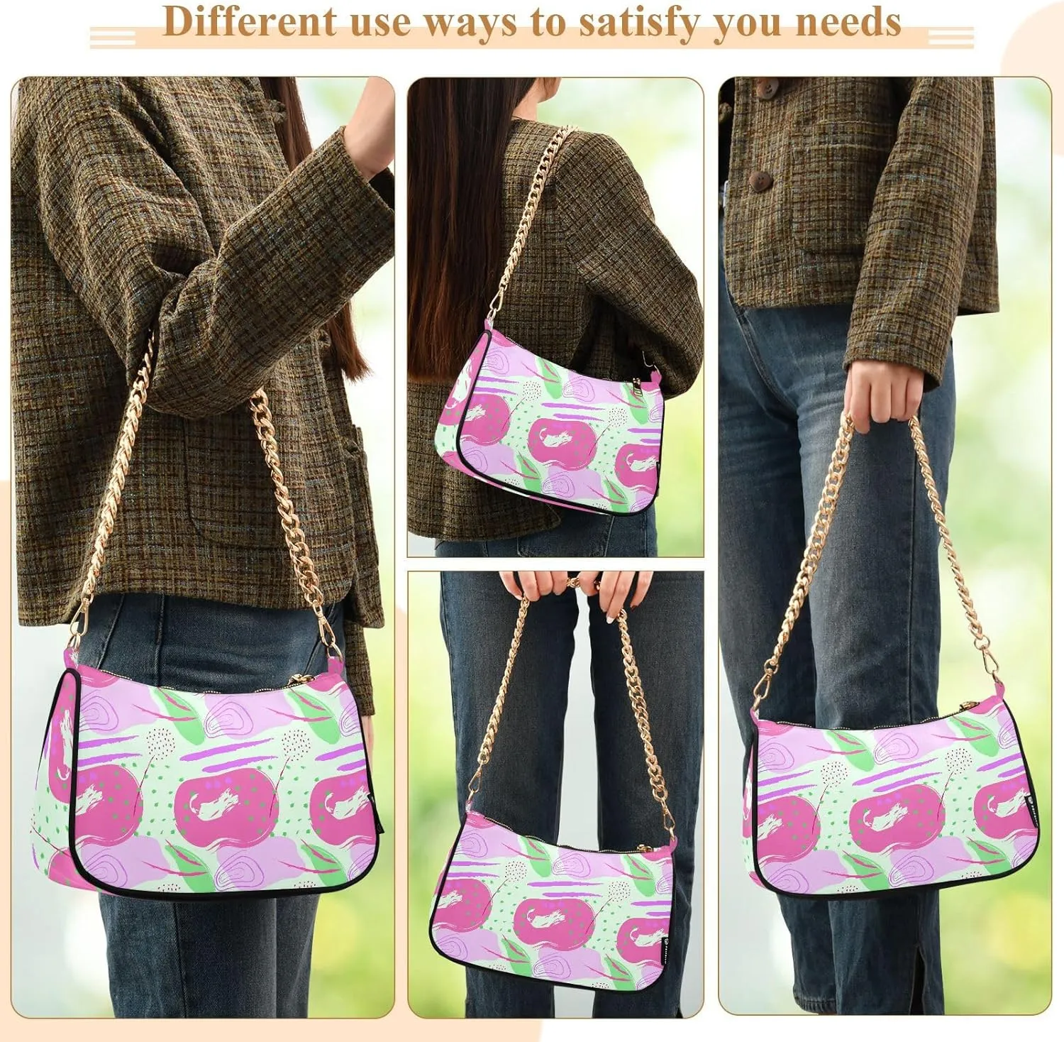 Women's Shoulder Handbags Chain Shoulder Brace for Women Bag Doodle Pattern Ladies Vacation Handbags Tote Purse,Multi1